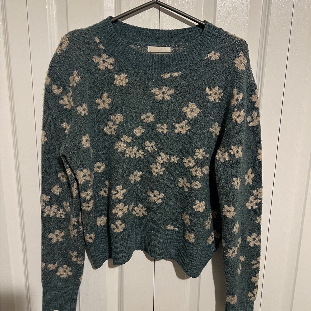 Women's Teal Floral Crewneck Sweater